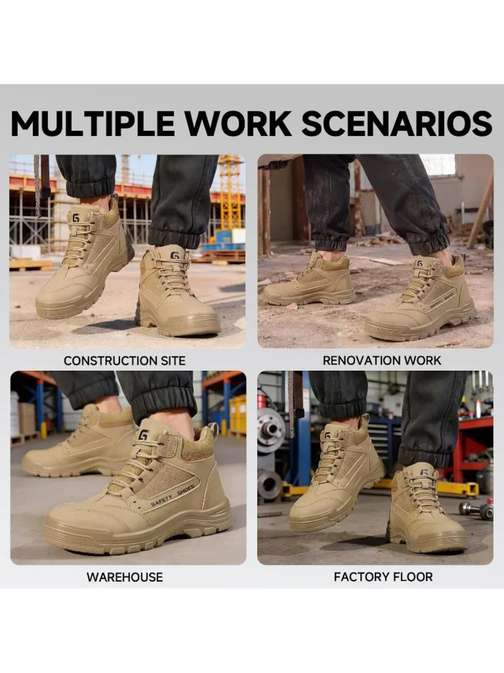 Men's Brown Resistant Safety Shoes High Top Steel Toe Non Slip Hiking Boots